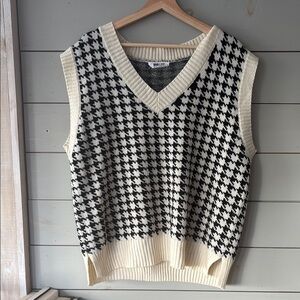 Black and White Houndstooth Sweater Vest